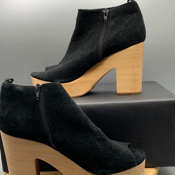 NASTY GAL 9.5 WOMENS SHOE CULT PLATFORM BLACK SUEDE WOOD HEEL - Picture 5 of 12